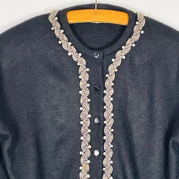 Vtg 1950s Talbott Cardigan Sz M Black Taraspun Orlon Whimsigoth Dark Academia - Picture 2 of 5